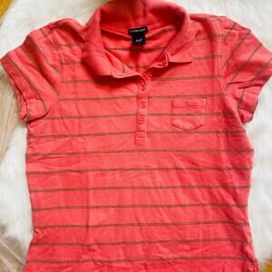 GAP Stretch Coral Striped Polo Shirt Medium